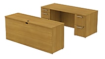 BBF 300 Series Double-Pedestal Desk With Credenza, 29 1/10"H x 71 1/10"W x 93"D, Modern Cherry, Standard Delivery Service