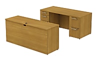 BBF 300 Series Double-Pedestal With Credenza, 29 1/10"H x 65 3/5"W x 93"D, Modern Cherry, Standard Delivery Service