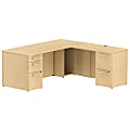 Bush Business Furniture 300 Series L Shaped Desk With 2 Pedestals 72"W x 30"D, Natural Maple, Premium Installation