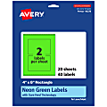 Avery® Print-To-The-Edge Labels With Sure Feed® Technology, 94278-NGP20, Rectangle, 4" x 6", Matte Neon Green, Pack of 40 1 thumbnail image