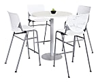 KFI Studios KOOL Round Pedestal Table With 4 Stacking Chairs, 41"H x 36"D, Designer White/White