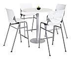 KFI Studios KOOL Round Pedestal Table With 4 Stacking Chairs, 41"H x 36"D, Designer White/White 1 thumbnail image