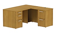 BBF 300 Series L-Shaped Single-Pedestal Desk, 29 1/10"H x 59 3/5"W x 59 3/5"D, Modern Cherry, Premium Installation Service