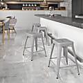 Flash Furniture 24"H Commercial-Grade Metal Backless Counter Stool, Silver