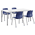 KFI Studios Dailey Table With 4 Chairs, White/Silver Table, Navy/Silver Chairs