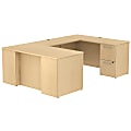 Bush Business Furniture 300 Series U Shaped Desk With 2 Pedestals, 60"W x 30"D, Natural Maple, Standard Delivery