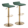 LumiSource Ale Velvet Bar Stools, Gold/Green, Set Of 2 Stools