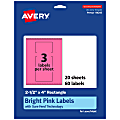 Avery® Print-To-The-Edge Labels With Sure Feed® Technology, 94245-BPP20, Rectangle, 2-1/2" x 4", Matte Bright Pink, Pack of 60 1 thumbnail image