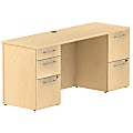 Bush Business Furniture 300 Series Office Desk With 2 Pedestals 66"W, Natural Maple, Premium Installation