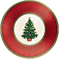 Amscan Classic Christmas Tree Round Metallic Plates, 12", Red, 8 Plates Per Pack, Case Of 2 Packs