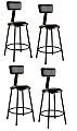 National Public Seating Vinyl Padded Stools With Backrests, 24"H, Black, Set of 4