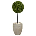 Nearly Natural Boxwood Ball Topiary 36”H Artificial UV Resistant Indoor/Outdoor Tree With Oval Planter, 36”H x 12”W x 12”D, Green 1 thumbnail image