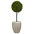 Nearly Natural Boxwood Ball Topiary 36”H Artificial UV Resistant Indoor/Outdoor Tree With Oval Planter, 36”H x 12”W x 12”D, Green
