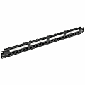 Eaton Tripp Lite Series 24-Port 1U Rack-Mount Cat6a 110 Patch Panel with Cable Management Bar, 110 Punchdown, RJ45, TAA - 24 Port(s) - 24 x RJ-45 - 1U High - Black - 19" Wide - Rack-mountable