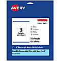 Avery® Durable Removable Labels With Sure Feed®, 94213-DRF15, Rectangle, 3" x 5", White, Pack Of 45