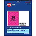 Avery® Print-To-The-Edge Labels With Sure Feed® Technology, 94507-NMP20, Round, 1-5/8", Matte Neon Magenta, Pack of 400 1 thumbnail image