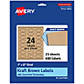Avery® Kraft Permanent Labels With Sure Feed®, 94053-KMP25, Oval, 1" x 2", Brown, Pack Of 600 1 thumbnail image