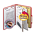 Smead® Pressboard Classification Folder With SafeSHIELD Fastener, 2 Dividers, Letter Size, 50% Recycled, Bright Red