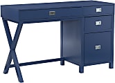 Linon Ari 48"W Home Office Writing Desk With Side Storage, Navy/Silver 1 thumbnail image