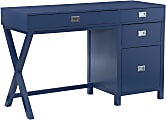 Linon Ari 48"W Home Office Desk With Side Storage, Navy/Silver