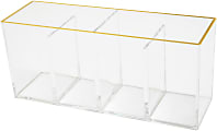 Martha Stewart Kerry Plastic 4-Compartment Pen Holder Office Desktop Organizer, 3-3/4"H x 2-3/4"W x 8-3/4"D, Clear/Gold Trim 1 thumbnail image