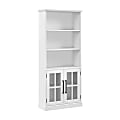 Bush Furniture Westbrook 5-Shelf Bookcase With Glass Doors, White Ash/Restored Tan Hickory, Standard Delivery