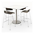 KFI Studios Square Bistro Pedestal Table With 4 Stacking Bar Stools, Designer White/Espresso