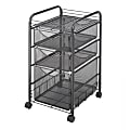 Safco® Onyx™ Mesh File Cart With 1 File Drawer And 2 Small Drawers, 27 1/2"H x 15 1/4"W x 17 1/2"D, Black