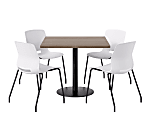 KFI Studios Proof Cafe Pedestal Table With Imme Chairs, Square, 29”H x 42”W x 42”W, Studio Teak Top/Black Base/White Chairs