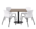 KFI Studios Proof Cafe Pedestal Table With Imme Chairs, Square, 29”H x 42”W x 42”W, Studio Teak Top/Black Base/White Chairs 1 thumbnail image