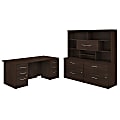 Bush Business Furniture Office 500 72"W Executive Computer Desk With Lateral File Cabinets And Hutch, Black Walnut, Standard Delivery