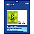 Avery® Print-To-The-Edge Labels With Sure Feed® Technology And Easy Peel®, 94102-BGP20, Square, 3/4" x 3/4", Matte Bright Green, Pack of 1600 1 thumbnail image