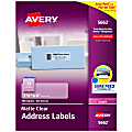 Avery® Matte Address Labels With Sure Feed® Technology, 5662, Rectangle, 1-1/3" x 4", Clear, Pack Of 700 Labels