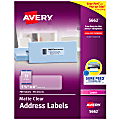 Avery® Matte Address Labels With Sure Feed® Technology, 5662, Rectangle, 1-1/3" x 4", Clear, Pack Of 700 Labels 1 thumbnail image