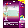 Avery® Matte Return Address Labels With Sure Feed® Technology, 5667, Rectangle, 1/2" x 1-3/4", Clear, Pack Of 2,000