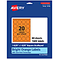Avery® Print-To-The-Edge Labels With Sure Feed® Technology, 94110-BOP80, Square Scalloped, 1-5/8" x 1-5/8", Matte Bright Orange, Pack of 1600 1 thumbnail image