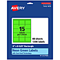 Avery® Printable Labels With Sure Feed® Technology, 94235-NGP80, Rectangle, 2" x 2-5/8", Matte Neon Green, Pack of 1200 1 thumbnail image
