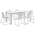 KFI Studios Dailey Table Set With 6 Sled Chairs, White/Gray Table/White Chairs