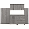 Bush® Business Furniture Universal 108"W 6-Piece Modular Storage Set With Floor And Wall Cabinets, Platinum Gray, Standard Delivery