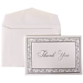 JAM Paper® Thank You Card Set, 4 7/8" x 3 3/8", 65 Lb, Bright White/Silver Border, Set Of 104 Cards And 100 Envelopes