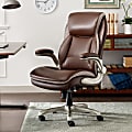 Serta® Smart Layers™ Brinkley Ergonomic Bonded Leather High-Back Executive Office Chair, Brown/Silver 1 thumbnail image