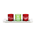 Elegant Designs Merry & Bright Christmas Candle Holder Set, 3-1/2” x 5” x 14”, Green/Red, Set Of 3 Holders