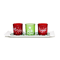 Elegant Designs Merry & Bright Christmas Candle Holder Set, 3-1/2” x 5” x 14”, Green/Red, Set Of 3 Holders 1 thumbnail image