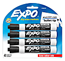 EXPO® Low-Odor Dry-Erase Markers, Bullet Tip, Black/White Barrel, Black Ink, Pack Of 4 Markers