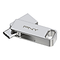 PNY DUO LINK USB 3.2 Type-C Dual Flash Drive, 64GB, Silver