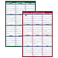 AT-A-GLANCE® Yearly Erasable Reversible Academic/Regular Wall Calendar, 36" x 24", Red/White/Green, 2017-2018 (PM210S28-18)