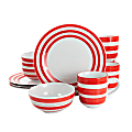 Gibson Home Sunset Stripes 12-Piece Dinnerware Set, Red