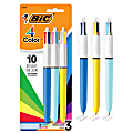 BIC 4-Color Retractable Ballpoint Pens, Medium Point, 1.0 mm, Assorted Ink Colors, Pack Of 3 Pens