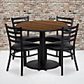 Flash Furniture Round Laminate Table Set With Round Base And 4 Ladder-Back Metal Chairs, 30"H x 36"W x 36"D, Walnut/Black 1 thumbnail image