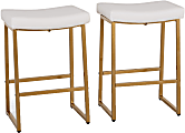 ALPHA HOME Saddle Design PU Leather Counter-Height Stools, White/Gold, Set Of 2 Stools